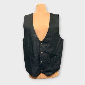 Vintage Black Leather Moto Vest Men's Large Snap Motorcycle EUC Retro Harley